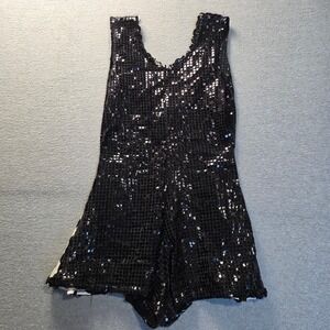 Sequin Romper Womens S Black PolkaDot Godet Flare Party Cocktail Disc Sleeveless